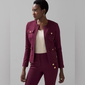 NWT White House Black Market Burgundy Blazer with Gold Accents